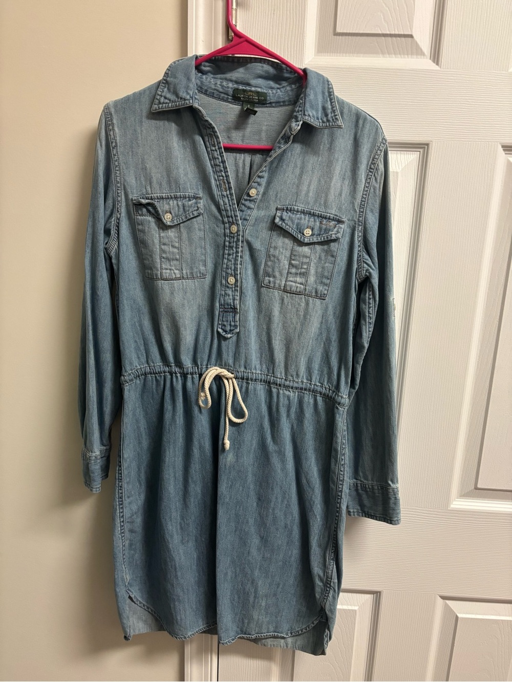 Lauren Ralph Lauren Light Blue Denim Shirt Dress with Drawstring